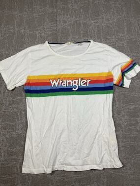 Wrangle White Colorful Striped Retro T- shirt Women Size Medium
